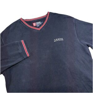 Chaps Ralph Lauren V-Neck Sweater‎ Mens L Navy Blue Long Sleeve Logo Cotton 90s